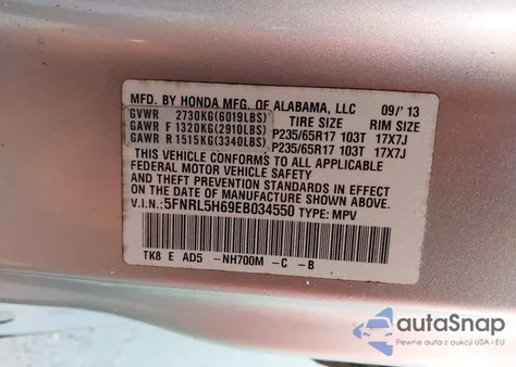 2014 Honda Odyssey Ex-L from USA, damaged, VIN 5FNRL5H69EB034550